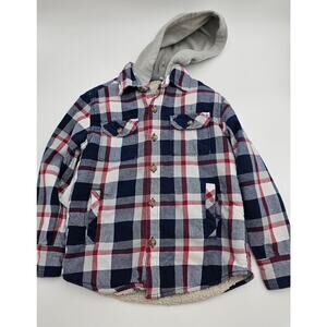 GapKids Boy's Size 6-7 Plaid Hooded Button-down Jacket with Fleece Lining